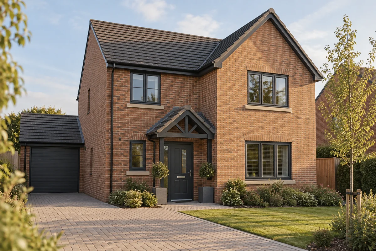 Illustrative new British brick detached home
