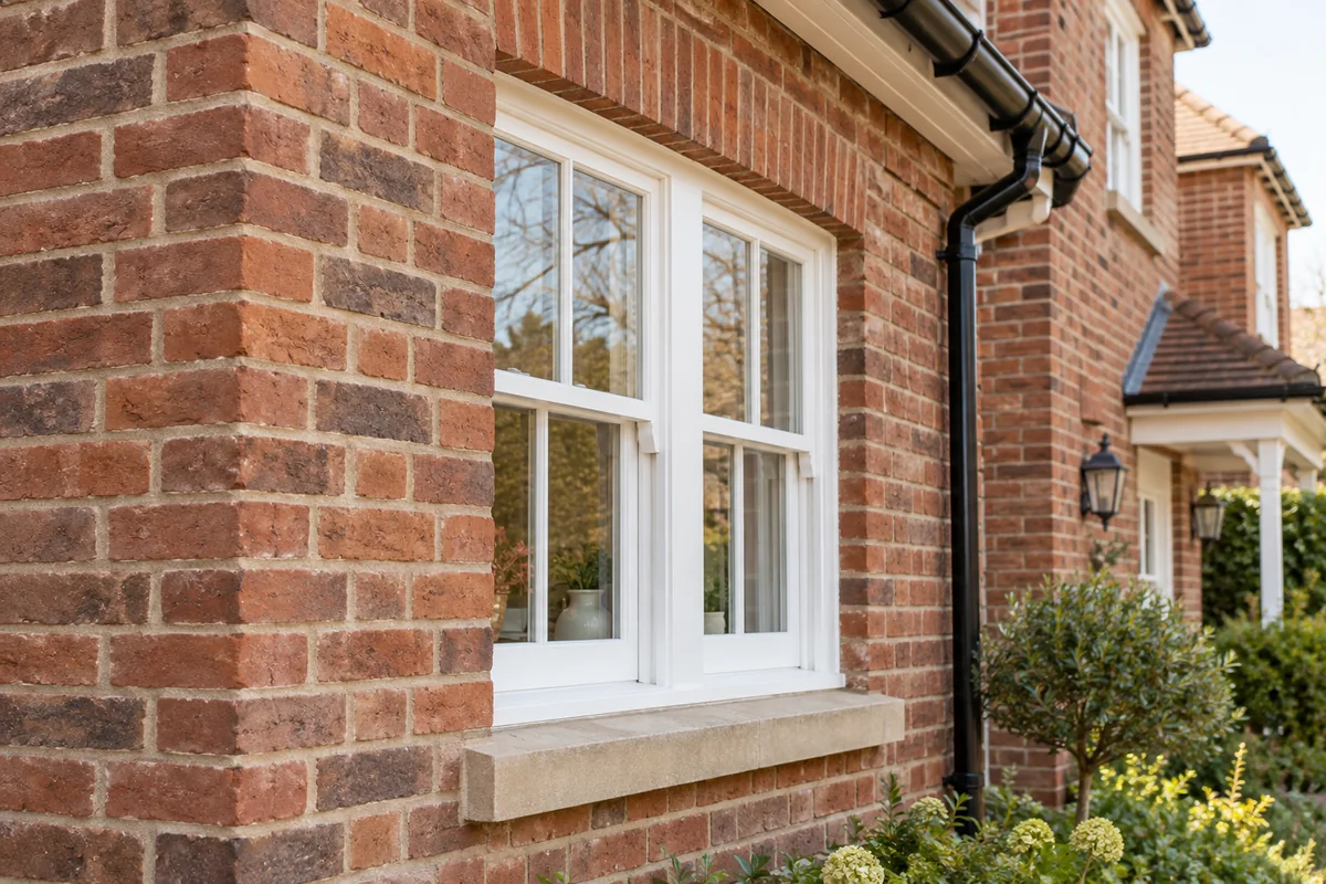 Illustrative repaired brickwork and window surround on a British house